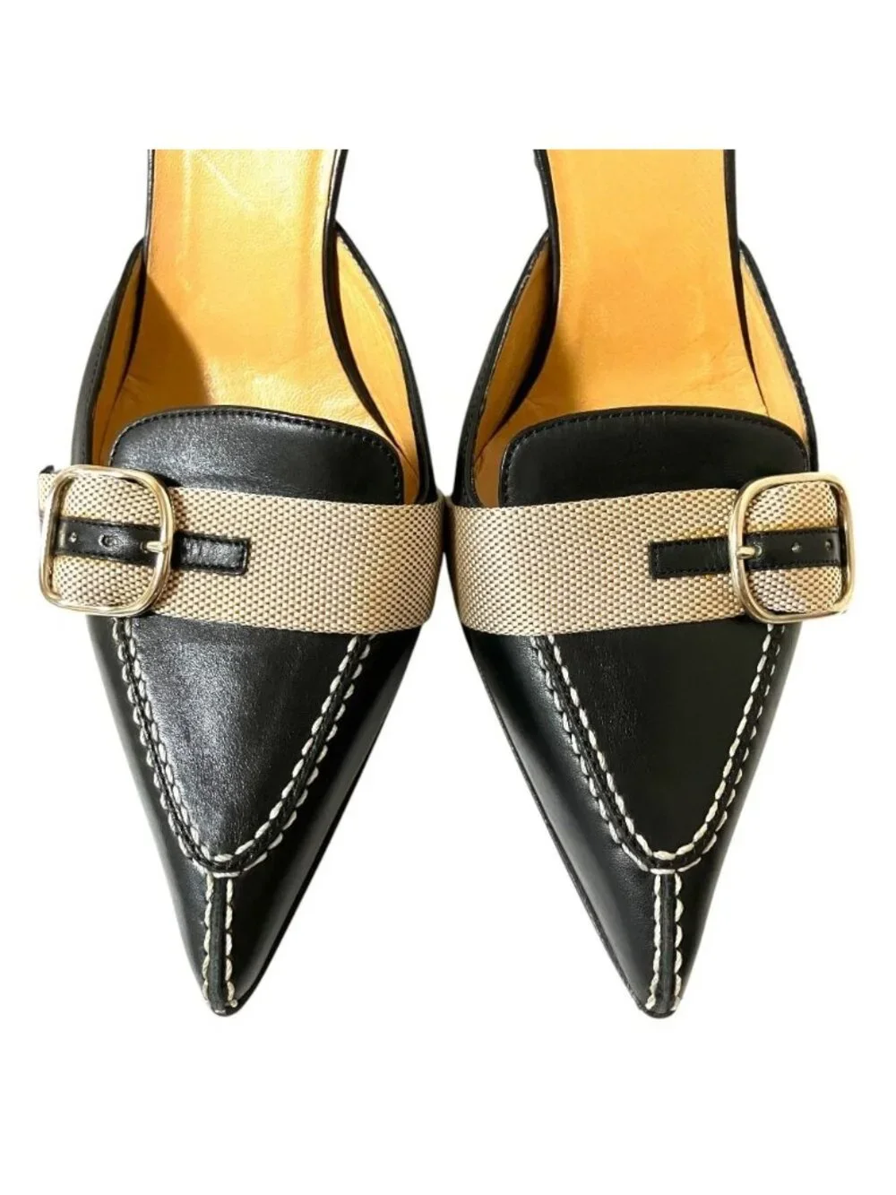 Hermes Hapi Belt Pointed Toe Pumps 36 Black Heel